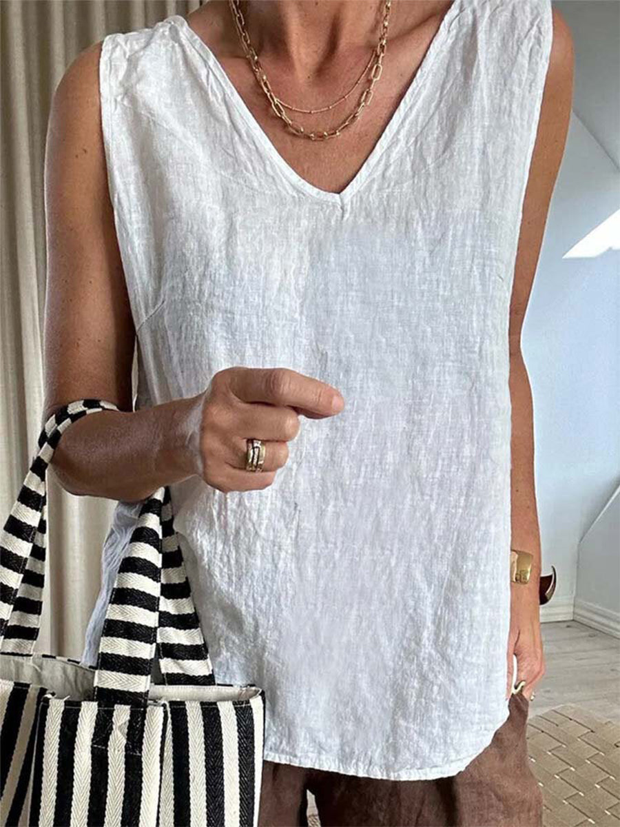 LilyWish Plain Texture V-Neck Sleeveless Tank Top