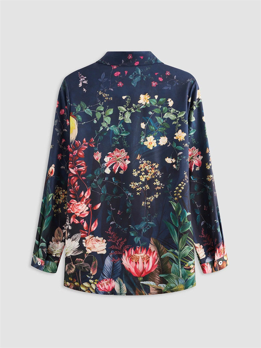 LilyWish Women’s Vintage Floral Print V Neck Button Long Sleeve Casual Blouse