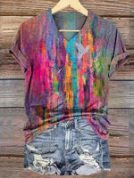 LilyWish Special V-neck Short Sleeve Multicolor Top