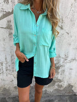 LilyWish Cotton And Linen Lapel Shirt