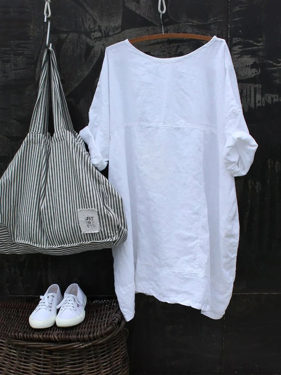 LilyWish White Daily Half Sleeve Crew Neck Blouse