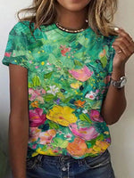 LilyWish Floral Print Round Neck Short Sleeve Top