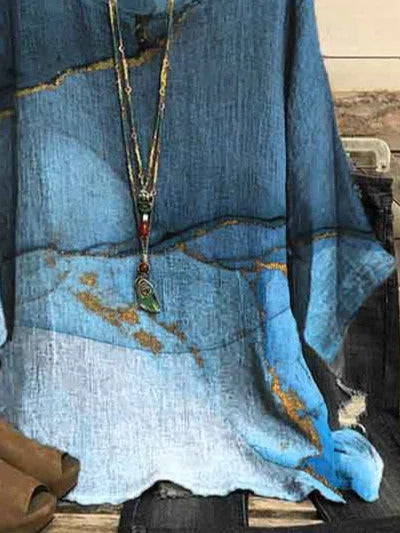 Casual Round Neck 3/4 Sleeve Marble Print Blouse