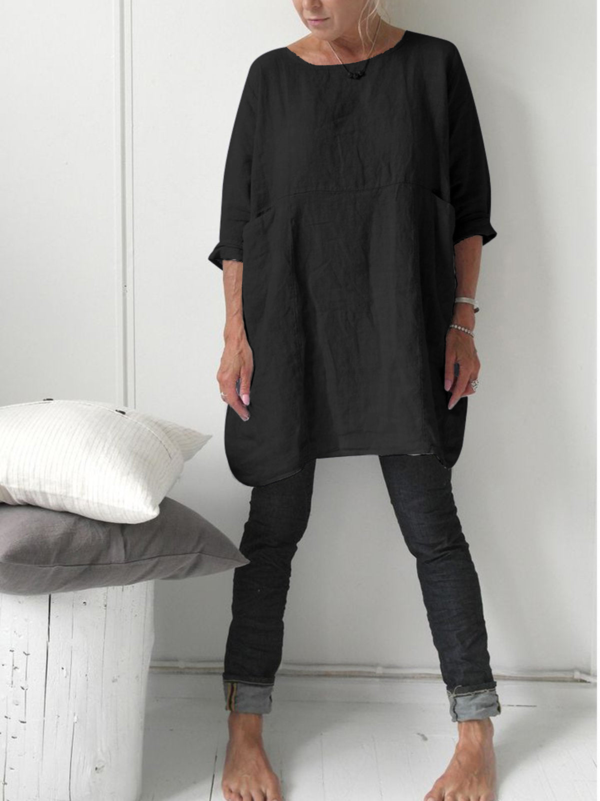LilyWish Casual Crew Neck 3/4 Sleevee T-shirt with Pockets