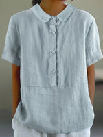 LilyWish Solid Color Round Neck Button Loose Casual Shirt
