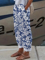 Blue Floral Print Side Pocket Pants