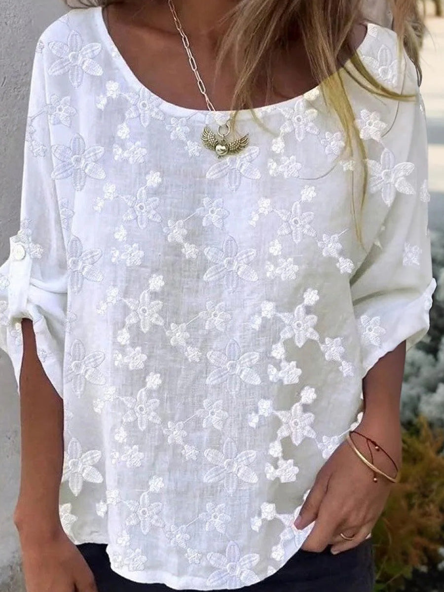 LilyWish Stunning White 3/4 Sleeve Round Neck Top
