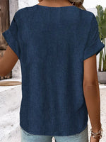 LilyWish Plain V Neck Buttoned Short Sleeve Blouse