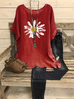 LilyWish Short Sleeve Crew Neck Shift Sunflower Print Casual Blouse