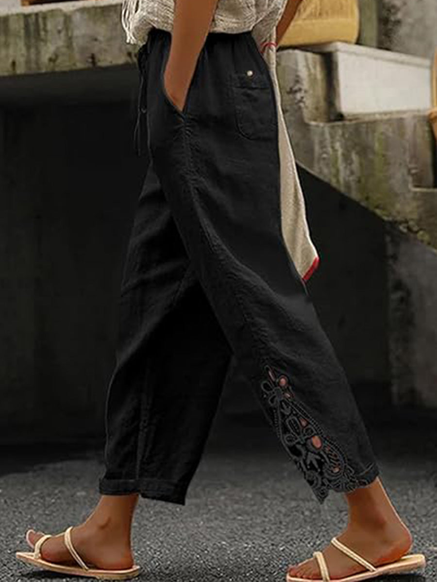 Women Casual Lightweight Drawstring Elastic Waist Pants with Pockets