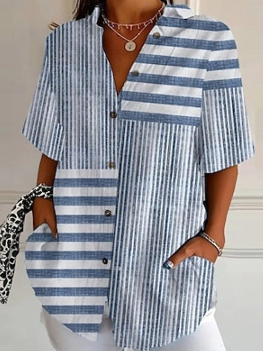 LilyWish Blue Short Sleeve Striped Top