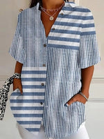 LilyWish Blue Short Sleeve Striped Top