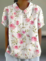 LilyWish Elegant Floral Print Short Sleeve Blouse