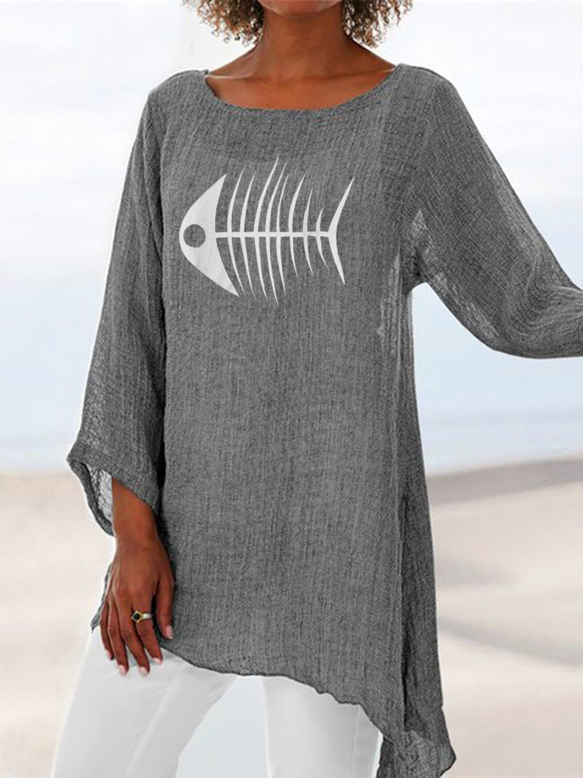 LilyWish Crew Neck Casual Animal Print Long Sleeve Blouse