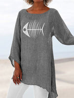 LilyWish Crew Neck Casual Animal Print Long Sleeve Blouse