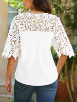 LilyWish White Casual V Neck Lace Half Sleeve Blouse