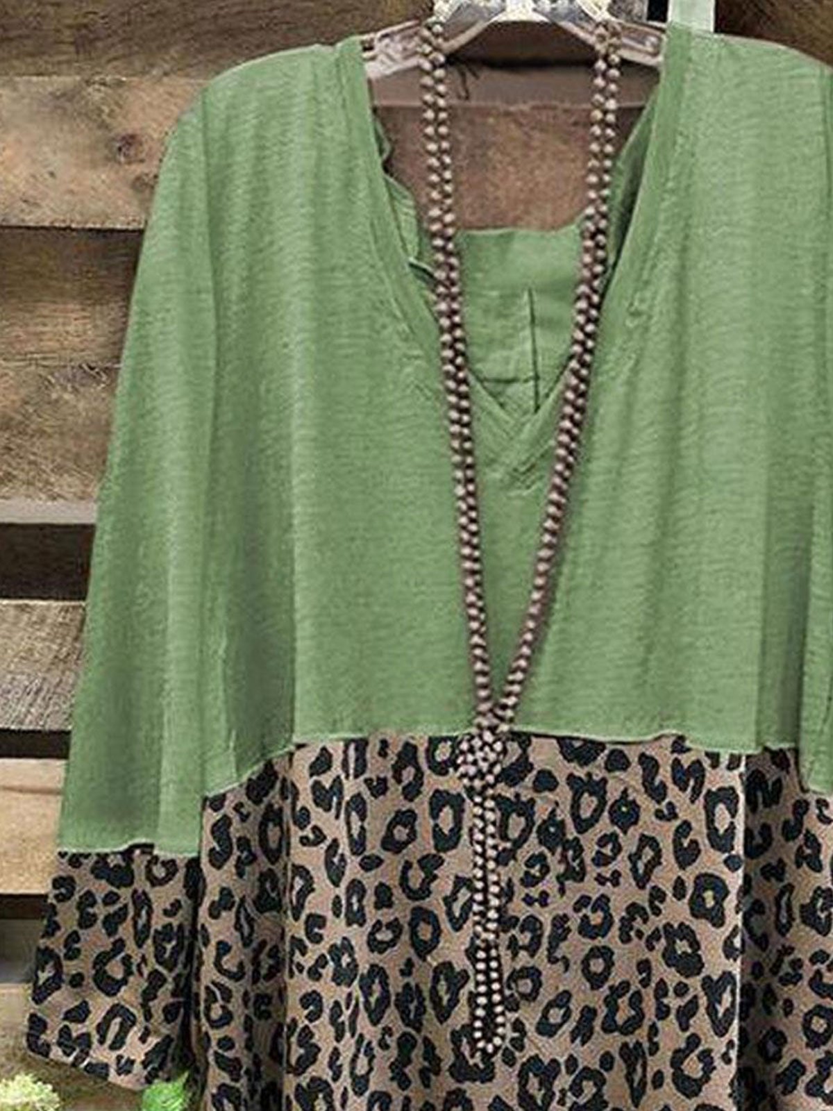 Casual Leopard Print V-Neck Blouse