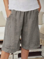 Women's Elastic Waist Bermuda Shorts with Side Buttons