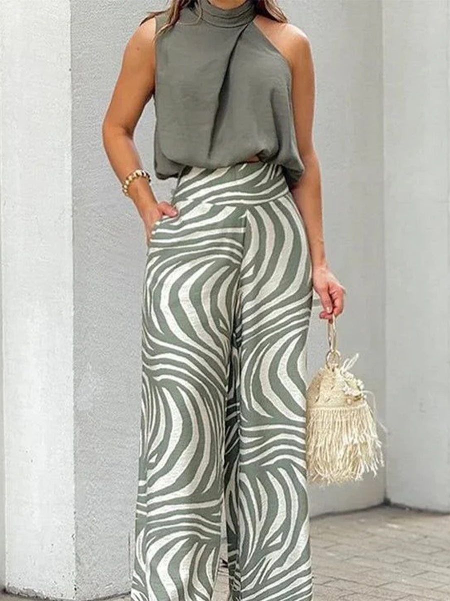 Green Sleeveless Two Piece Set