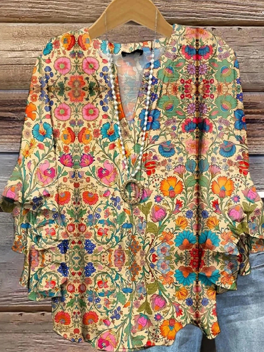 LilyWish Distinctive Bell Sleeve V-Neck Top