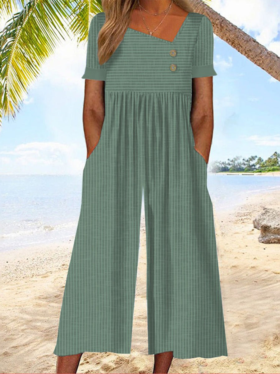 Youthful Striped Short Sleeve Jumpsuit