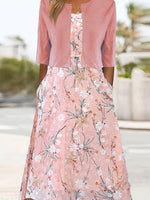 Women's Floral Midi Dress with Half Sleeve Open Front Jacket