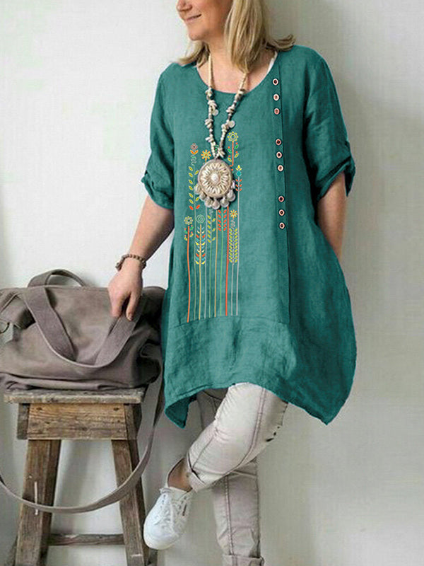 Lake Blue Casual Round Neck Long Sleeve Floral Printed Blouse