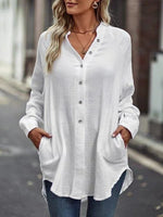LilyWish White Casual Solid Blouse with Pockets
