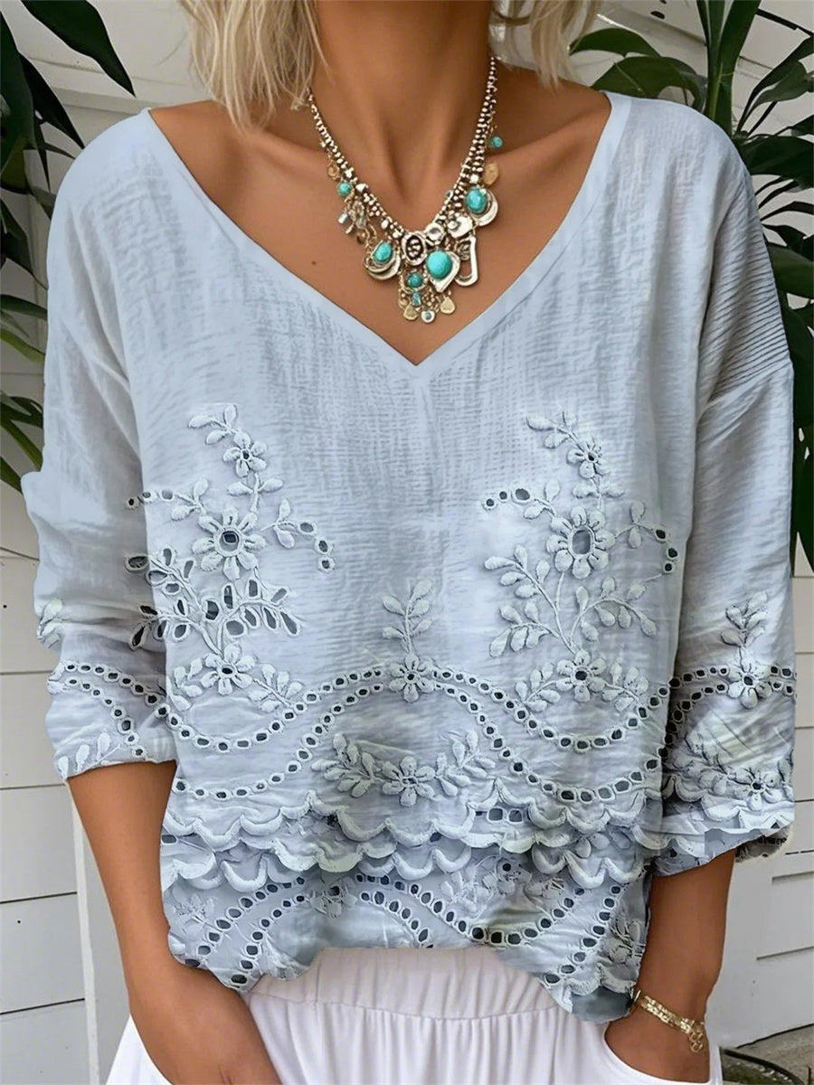 LilyWish Casual V-neck 3/4 Sleeve Blouse