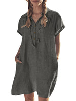 Women's Lapel Pocket Solid Loose Dress