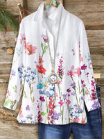 LilyWish Romantic Floral Print Lapel Long Sleeve Shirt