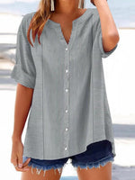 LilyWish Unique V-Neck Short Sleeve Striped Top