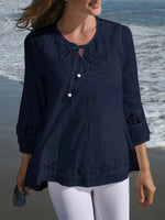 Casual Crew Neck3/4 Sleeve Lace Shirt