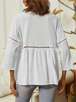 LilyWish Plain Crew Neck 3/4 Sleeve White Comfy Blouse