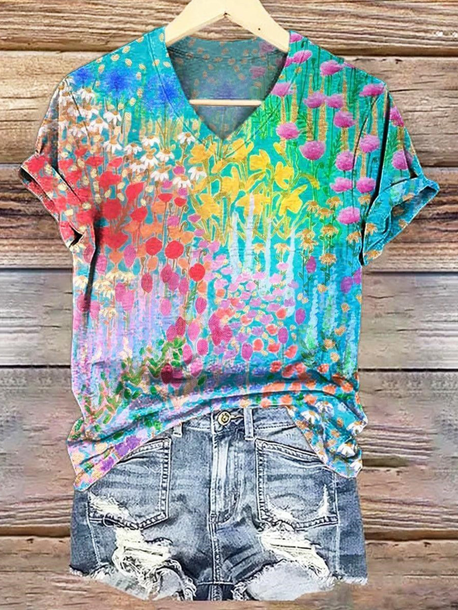 LilyWish Fresh Blue V-neck Short Sleeve Top