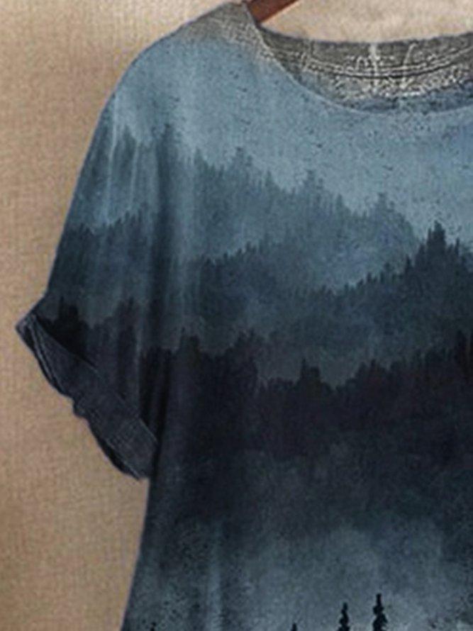 LilyWish Short Sleeve Casual Printed Ombre Blouse