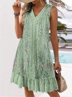 Women's Sleeveless V-neck Graphic Lace Midi Dress