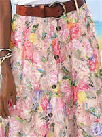 Women's Floral Printed Graphic Straight Fashion Split Button Maxi High Waist Skirt