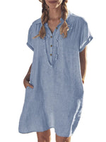 Women's Lapel Pocket Solid Loose Dress