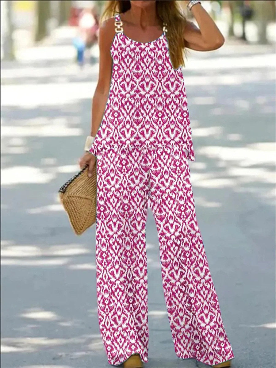 Ethnic Sleeveless Spaghetti Strap Casual Two-Piece Set