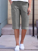 LilyWish Solid Color Double Pockets Loose Casual Five-Point Pants