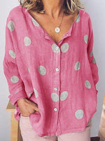 Polka Dot Print Buttoned Long Sleeve Casual Blouse