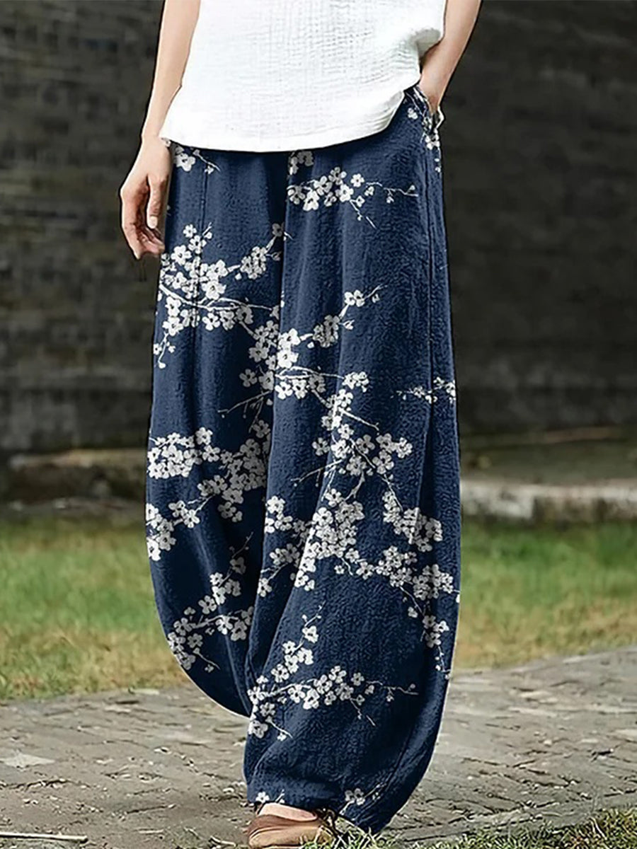 Women's Floral Art Pocket Loose Casual Pants