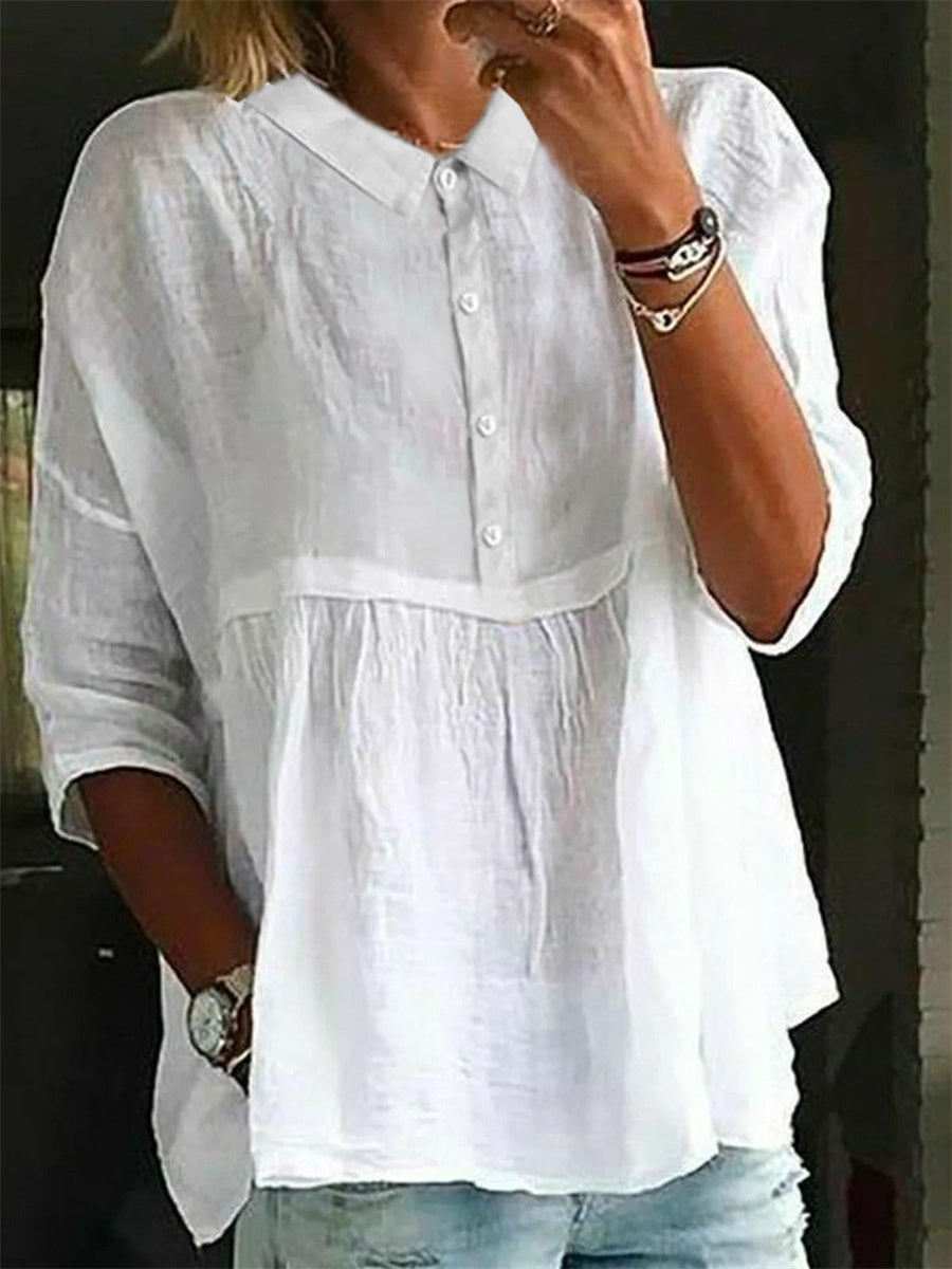 LilyWish Plain Casual Shirt Collar Blouse