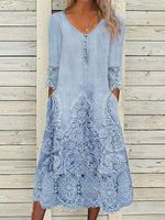 Chic Lace Asymmetrical Printed Midi Dress