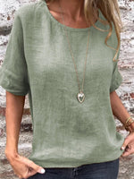 LilyWish Solid Round Neck Half-Sleeved Blouse