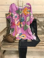 Elegant Round Neck Short Sleeve Floral Printed T-Shirt