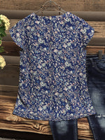 Multi Floral Print V-neck Casual Blouse