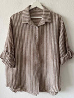 Brown Striped Print Collared Long Sleeve Shirt