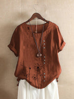 Round Neck Short Sleeve Button Summer Blouse - Orange